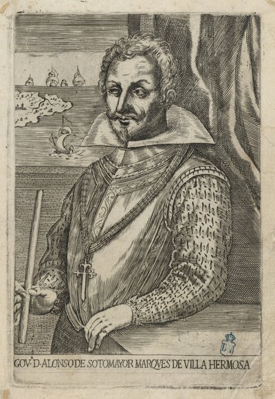 Alonso de Sotomayor, Governor of Chile. Etching and Burin by Anónimo italiano